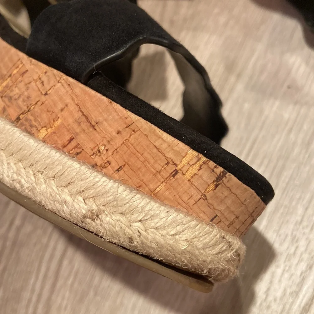 Marc Fisher Black Fayme Strappy Scalloped Wedge Sandal - Picture 6 of 6